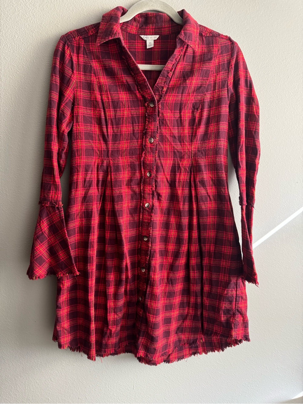CATO Cozy Red Plaid Button-Front Dress Size XS